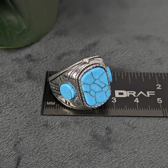 Silver color turquoise color stone ring, 11, unisex - Picture 7 of 9